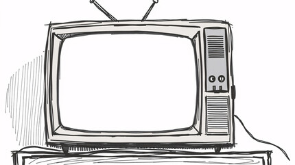 Simple black and white sketch of an old vintage television with an antenna.