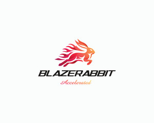 Obraz premium fast motion running bunny rabbit logo template for company