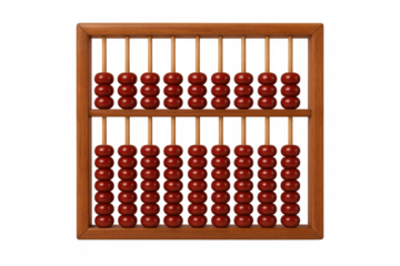 Vintage wooden abacus displaying red beads against transparent surface, representing historical mathematical learning and ornamental design