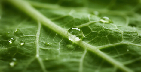 Close-up of a vibrant green leaf covered in glistening water droplets.