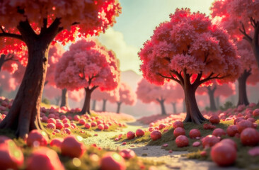 Naklejka premium miniature bonsai trees made of candy and marshmallows. a fabulous illustration for the holiday