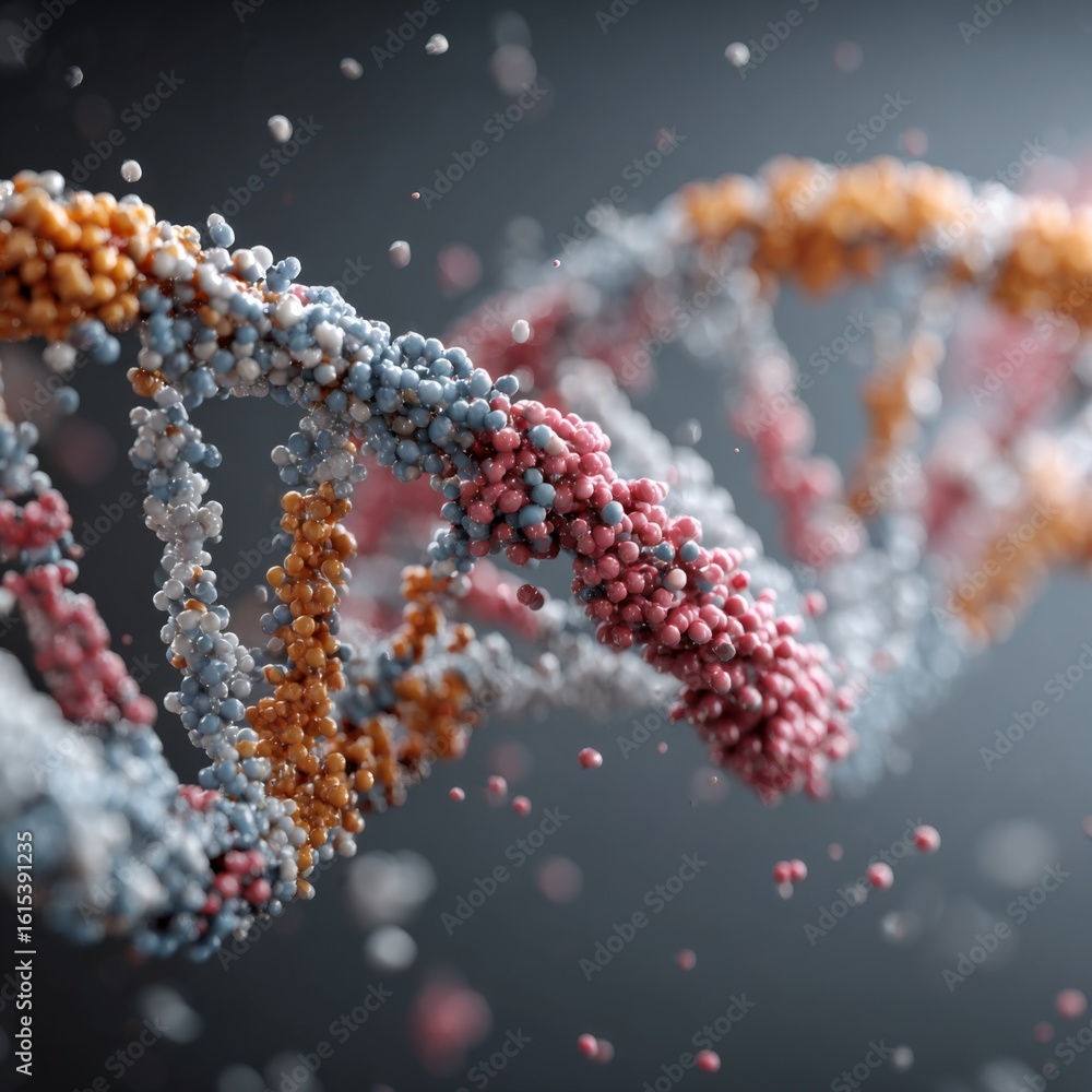 Aufkleber detailed 3d visualization of dna replication process highlighting molecular interactions and dynamic
