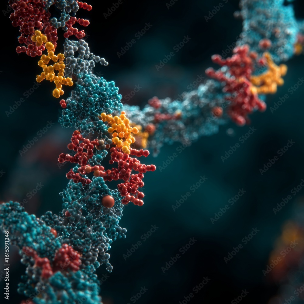 Poster detailed 3d visualization of dna replication process showcasing molecular structures and interaction