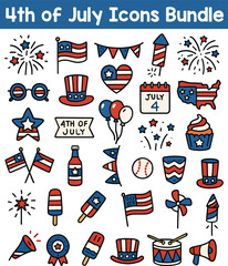 Set of Colorful 4th of july icons. Doodle style icon vector bundle.eps