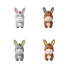 Fototapeta premium Four adorable cartoon donkeys in different colors
