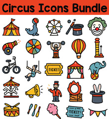 Set of Colorful Circus icons. Doodle style icon vector bundle.eps