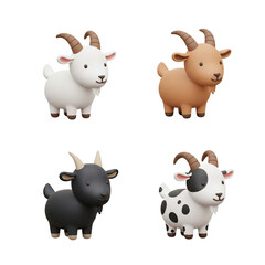 Fototapeta premium Four adorable cartoon goats in different colors