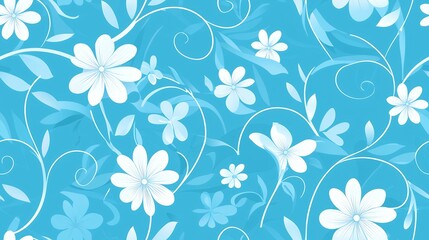 Seamless Pattern White Flowers on Light Blue Background