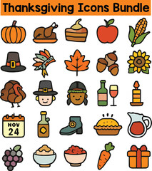 Set of Colorful thanksgiving icons. Doodle style icon vector bundle.eps