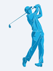Silhouette of a golf player on a white background