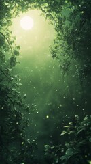 Looking Up Through Forest Canopy at Moon Glowing