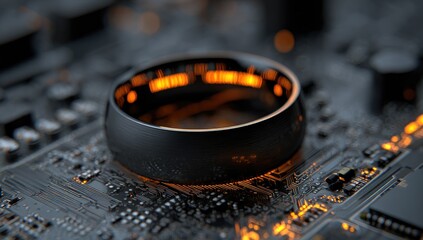 Dark ring on circuit board, glowing details