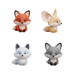 Fototapeta premium Four adorable miniature fox figurines in different colors