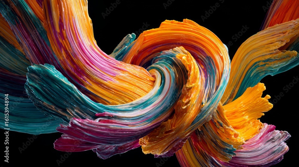 Poster vibrant swirls of colorful ink in zero gravity creating a digital painting effect