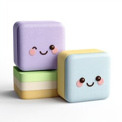 Cute Smiling Colorful Blocks on White Background