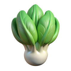 3D Plastic Bok Choy Icon – Glossy Green Vegetable Illustration, Isolated PNG with Transparent Background