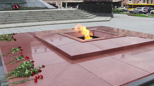 07.07.2025- Minsk, Belarus - Victory square metro station, monument of eternal fire. Landmark