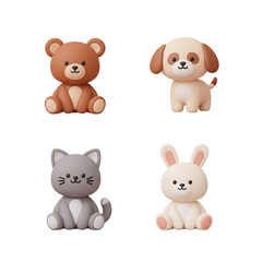 Fototapeta premium Cute cartoon animals bear dog cat and rabbit