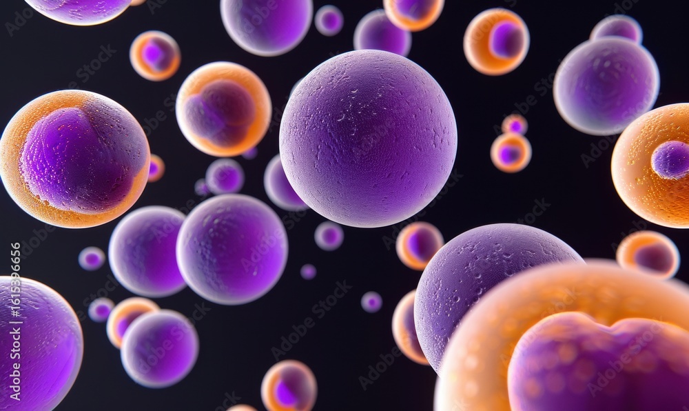 Poster abstract cell structures and molecular model render floating in space