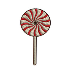 Embroidery bold red and beige striped candy with twisted ends, great for holiday-themed social posts, festive labels, and seasonal digital elements