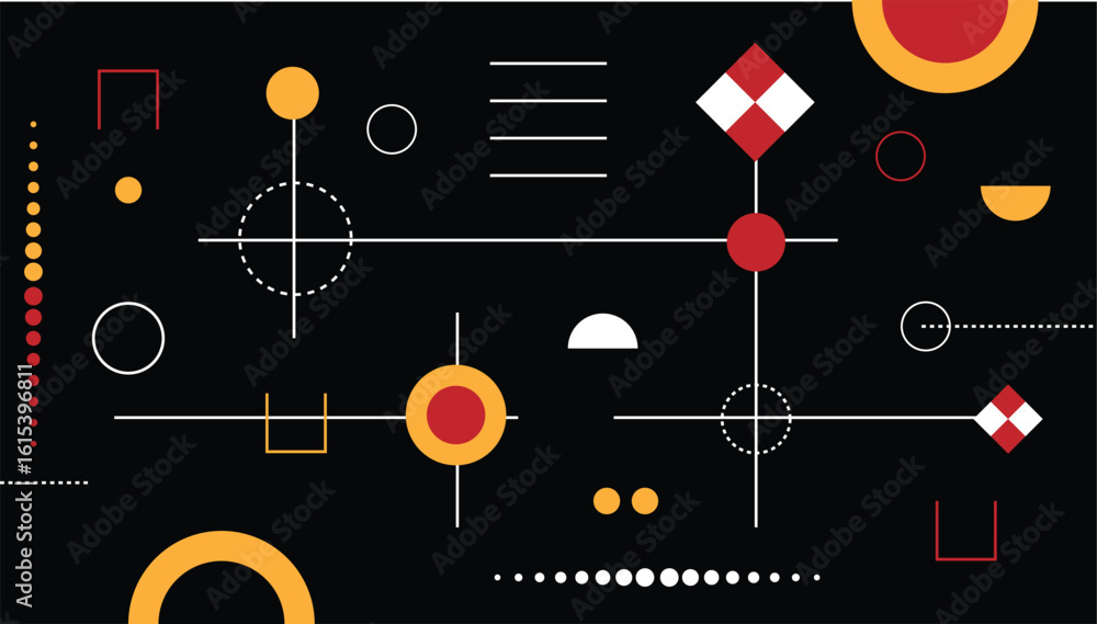 Poster simple minimalist abstract geometric shapes background black. graphic design elements and resources 