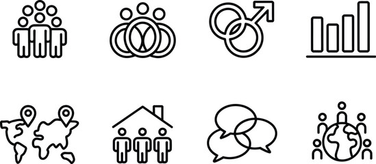 Collection of Line Icons Representing People and Data