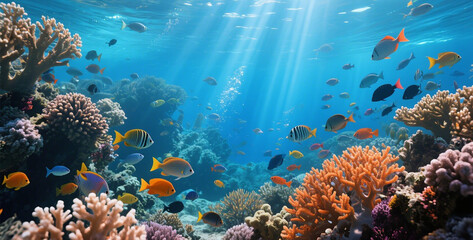 Obraz premium Vibrant Coral Reef teeming with colorful fish