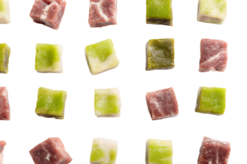 a bunch of cubes of food that are on a table