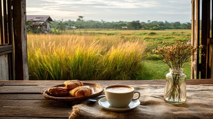A rustic coffee shop on the edge of an open field