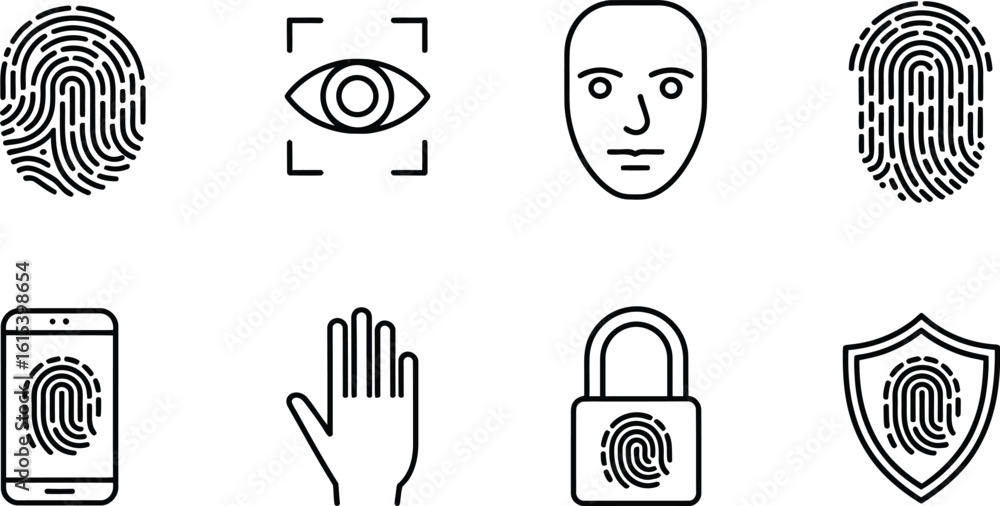 Poster biometric security and authentication icons fingerprint
