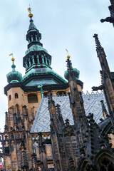 A view of the upper section of St.Vitus Cathedral in Prague Castle, Prague, Czech Republic-Czechia,...