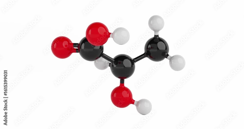 Poster 4k resolution video: chemical science concept. colorful lactic acid molecular structure model with a