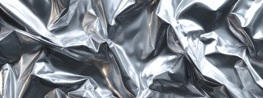 Poster metallic silver foil texture with crumpled and shiny appearance for abstract backgrounds and design 