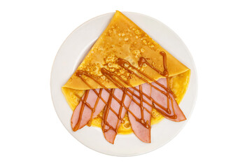 a plate of food with a ham and cheese on it