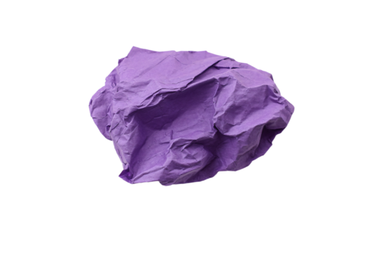 a purple crumpled paper ball on a white background