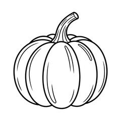 Pumpkin illustration with detailed lines showcasing its round shape, textured skin, and stem, perfect for Halloween-themed designs and seasonal decorations