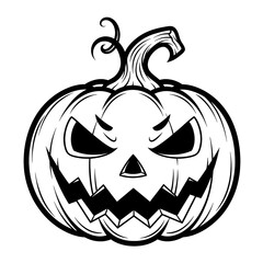 Scary Halloween pumpkin illustration with menacing expression, sharp teeth, and deep-set eyes, perfect for spooky decorations and themed events, showcasing festive autumn spirit