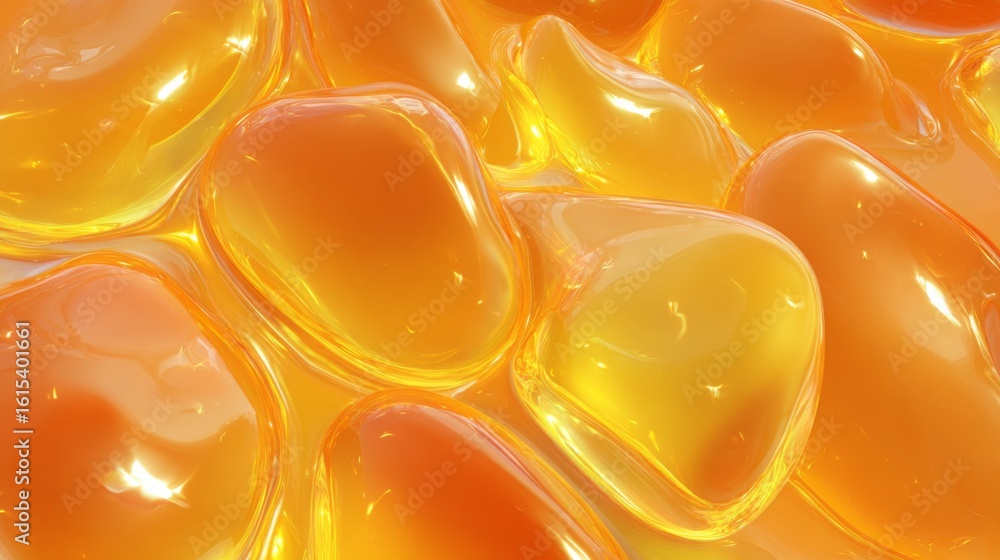 Poster glossy jelly surface with bright orange texture reflecting light and showcasing bouncing shape and v