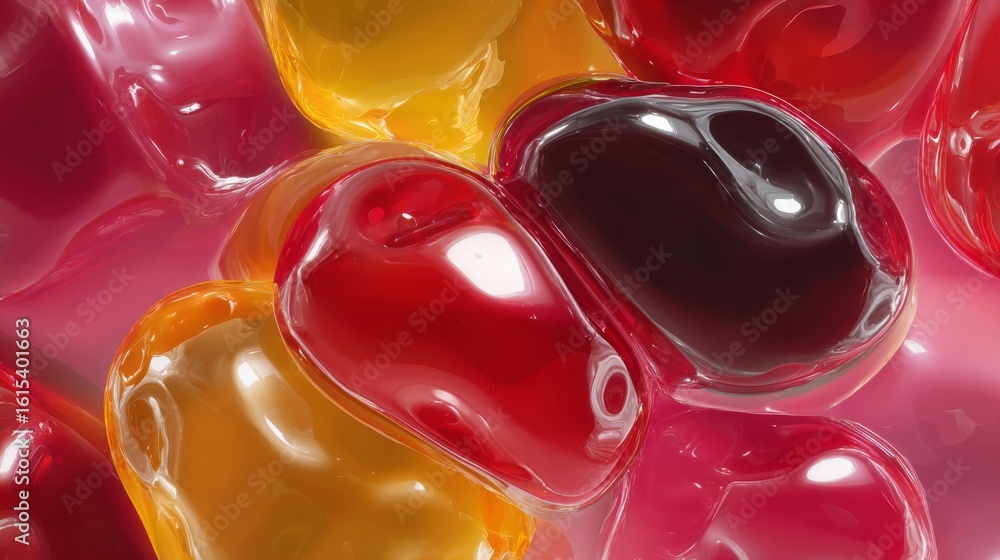 Poster glossy jelly texture with colorful surface and reflective light enhancements on a vibrant background