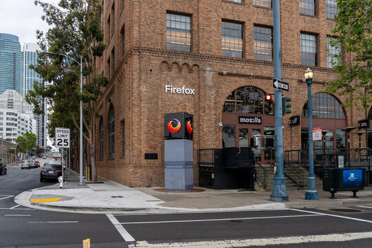 Firefox headquarters in San Francisco, California, USA - June 6, 2023. Mozilla Firefox, or simply Firefox, is a free and open-source web browser. 
