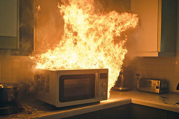 Fire in microwave oven burns and damage generated.AI