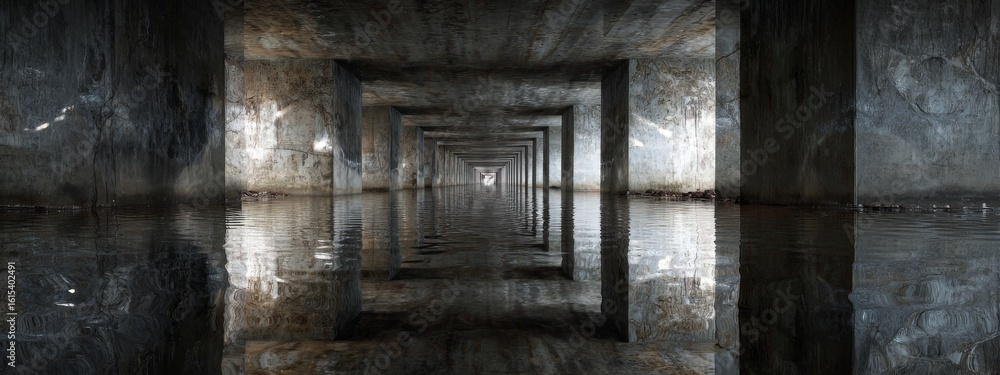 Poster a surreal reflection of alternate realities in a dark liquid environment with mirrored surfaces and 