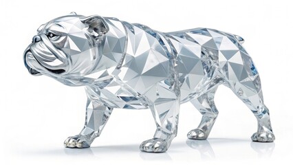 Fototapeta premium A crystalline bulldog figurine standing on a white surface with a geometric design all over its body