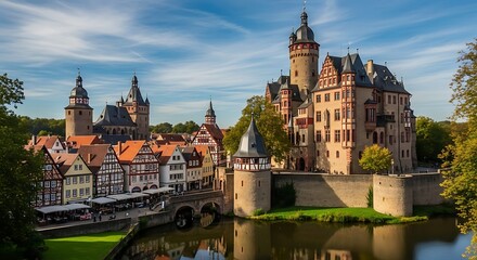 Fototapeta premium Romantic view of B?dingen Castle and medieval architecture in Hessen Germany