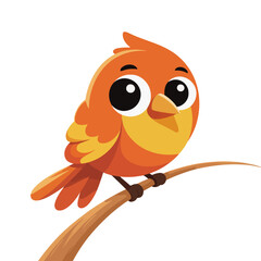 Fototapeta premium Cute cartoon orange bird sitting on a branch isolated on white background