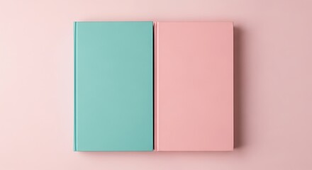 Fototapeta premium Two pastel colored books lay on a pink background, isolated on white background