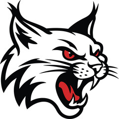 A dynamic illustration of a wildcat's head, showcasing its fierce expression with sharp features and striking red eyes. This bold design captures the essence of strength and agility, making it۔