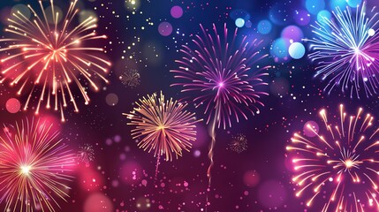 Naklejka premium Vibrant Fireworks Backgrounds for New Year Celebrations, Party Invitations, Countdown Events and Festive Marketing Campaigns