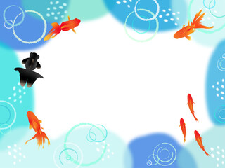 金魚が泳いでいる夏イメージの背景イラスト