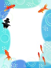 金魚が泳いでいる夏イメージの背景イラスト